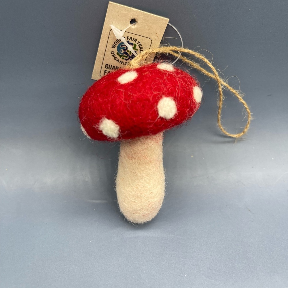 World Market Fair Trade Felt Mushroom Ornament, Red/White, NWT